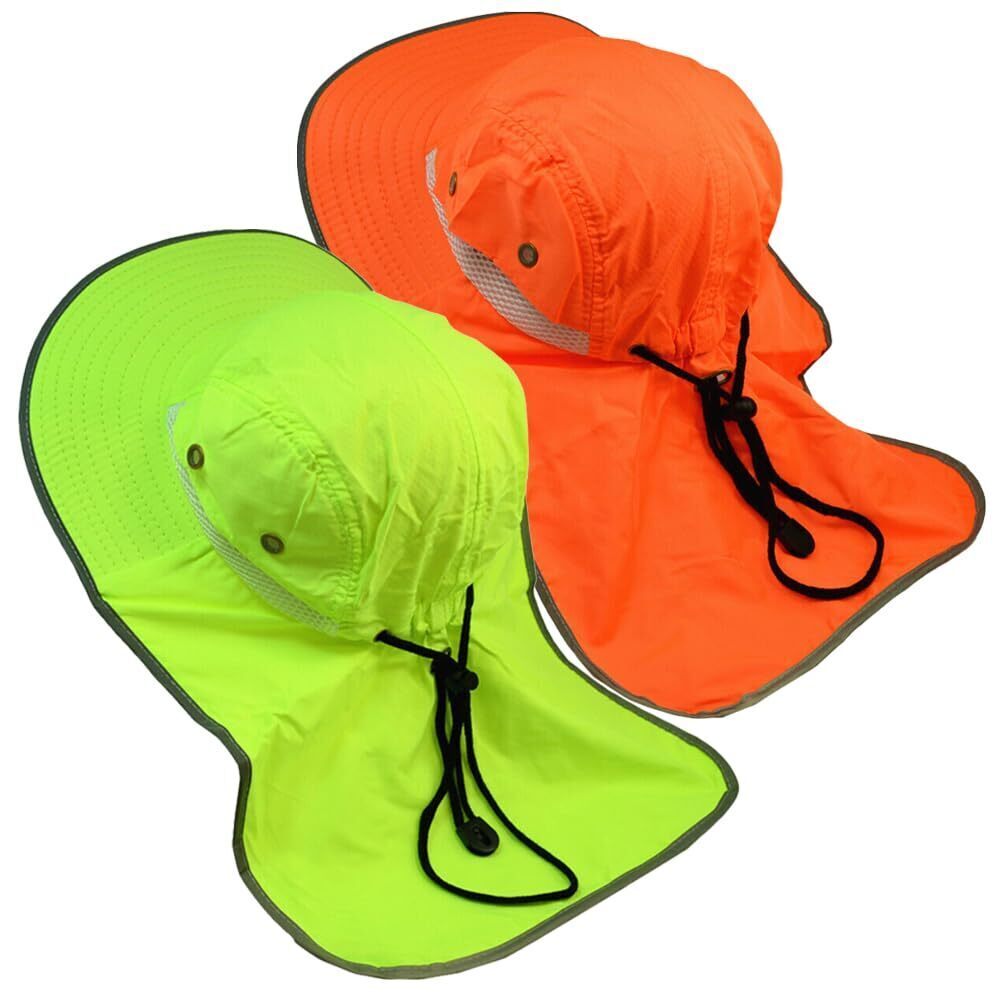 4574 High Visibility Reflective Work Safety Bucket Hat Cap Mesh Neck Flap